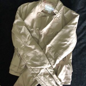 Xhiliration Brand Faux Leather Pea Coat in Nude